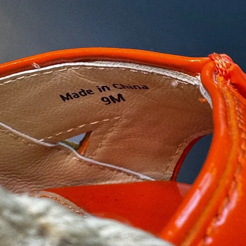 Diane von Furstenberg Women 9 M Orange Patent Leather Espadrille Wedge Sandals